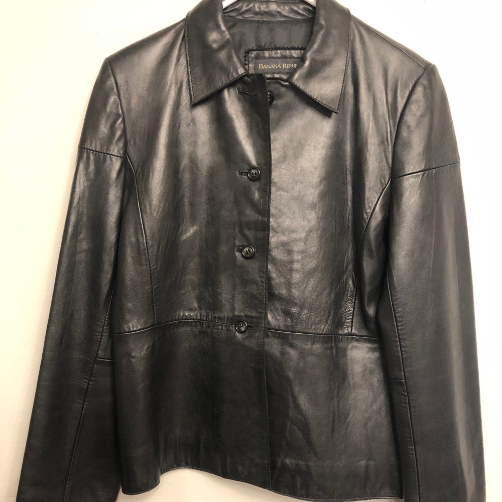 Sleek Black Leather Jacket, Banana Republic